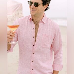 NIP Kenny Flowers ‘The Rose Blusher’ Long Sleeve Pink Linen Shirt, Size XXL